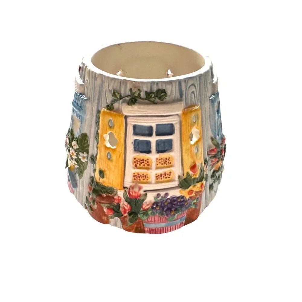 Yankee Candle Tapered Candle Topper Small Cottage Windows Colorful Vintage